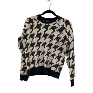Splits59 Sweater Women Small Crew Neck Long Sleeve Houndstooth Cotton Pullover